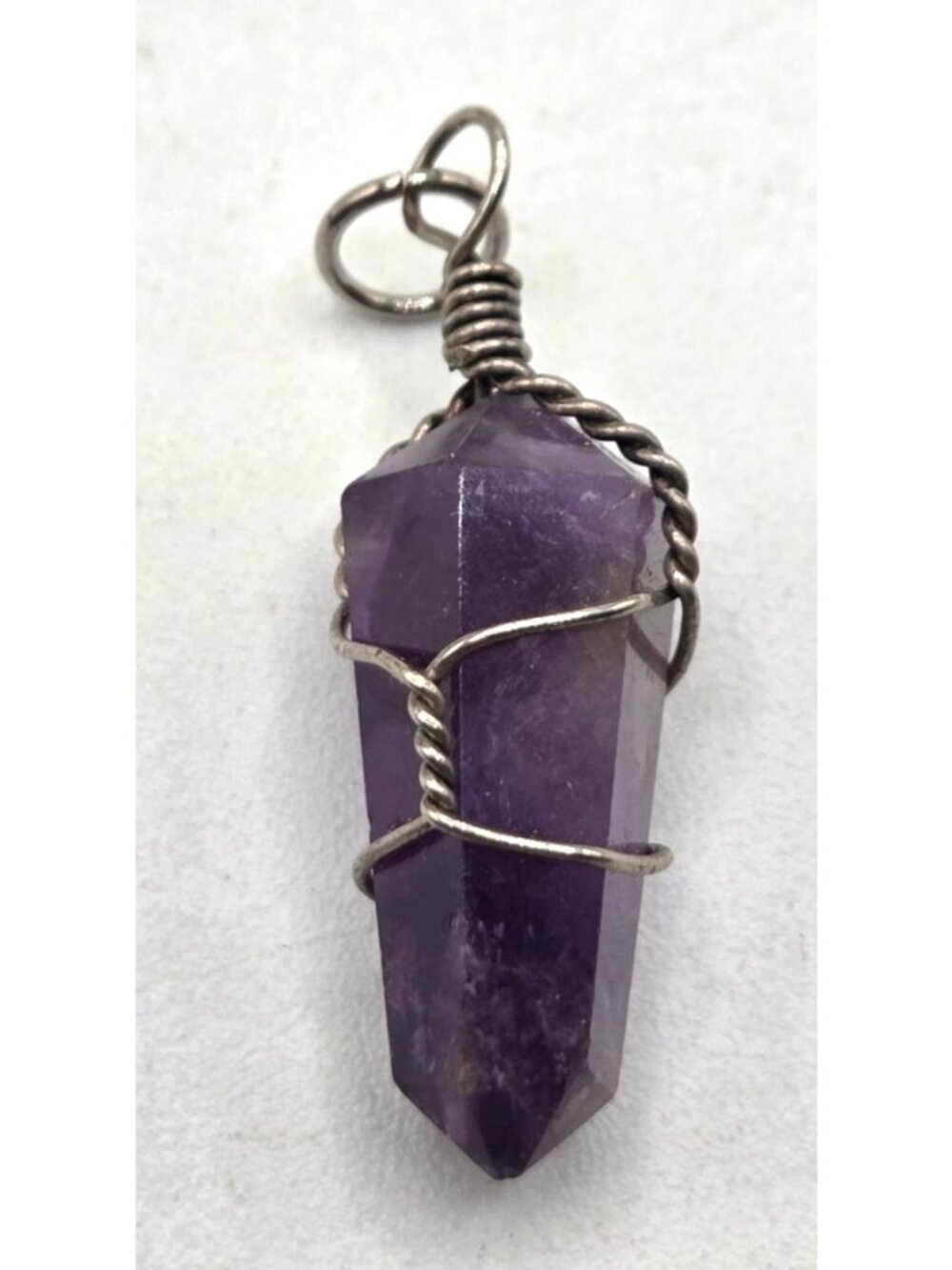 Amethyst Crystal Pendant Wrapped In Silver Wire